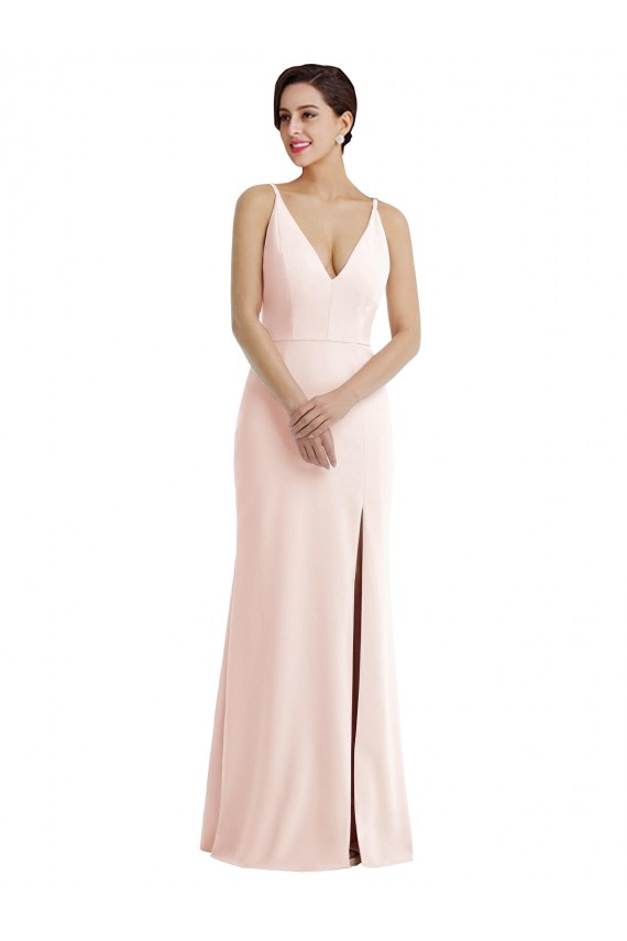 Rose Trompette Col V Crêpe Stretch Longue Formelles Robes demoiselle d'honneur / Robes de soirée / Robes de bal Pas Chère