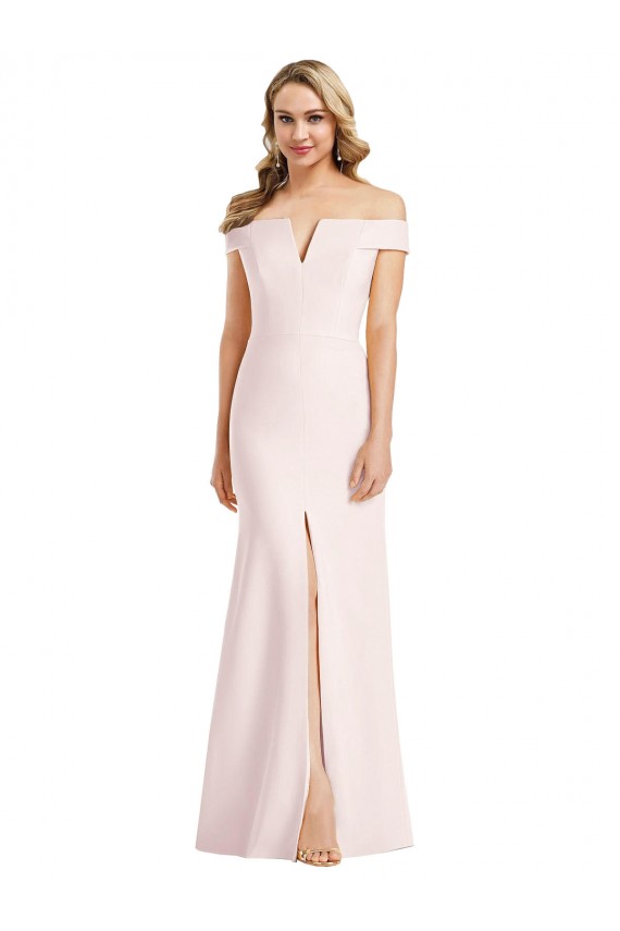 Rose Trompette Épaule Dénudée Col V Crêpe Stretch Longue Formelles Robes demoiselle d'honneur / Robes de soirée / Robes de bal Pas Chère