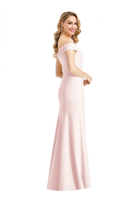 Rose Trompette Épaule Dénudée Col V Crêpe Stretch Longue Formelles Robes demoiselle d'honneur / Robes de soirée / Robes de bal Pas Chère