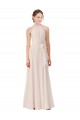Rose crème Trapèze Bateau Col Haut Mousseline Longue Robes demoiselle d'honneur Pas Chère