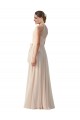 Rose crème Trapèze Bateau Col Haut Mousseline Longue Robes demoiselle d'honneur Pas Chère