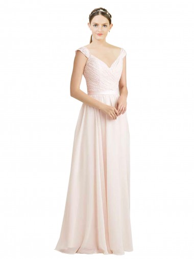 Rose crème Trapèze Mousseline Dentelle Longue Robes demoiselle d'honneur Pas Chre