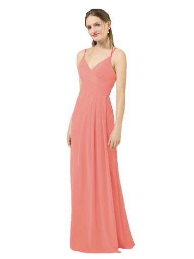 Rose du Désert Fourreau Col V Mousseline Longue Robes demoiselle d'honneur Pas Chre
