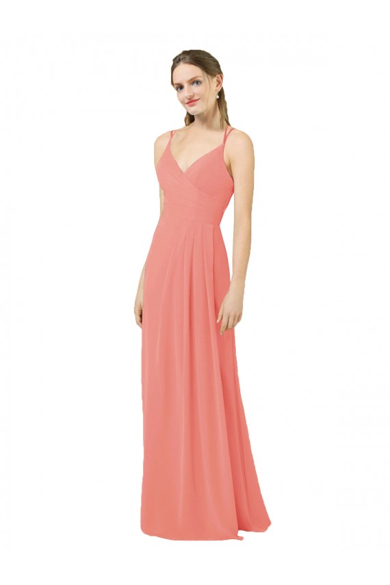 Rose du Désert Fourreau Col V Mousseline Longue Robes demoiselle d'honneur Pas Chère