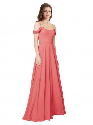 Rose du Désert Trapèze Épaule Dénudée Mousseline Longue Robes demoiselle d'honneur Pas Chre