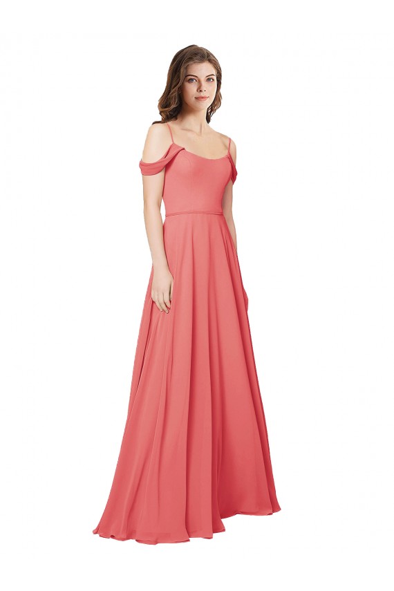 Rose du Désert Trapèze Épaule Dénudée Mousseline Longue Robes demoiselle d'honneur Pas Chère