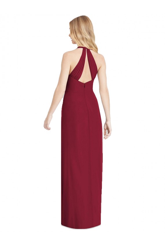 Rose du Désert Trompette Licou Col V Mousseline Longue Formelles Robes demoiselle d'honneur / Robes de soirée Pas Chère