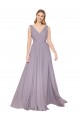 Rose poudré Trapèze Col V Mousseline Longue Formelles Robes demoiselle d'honneur / Robes de soirée / Robes de bal Pas Chère