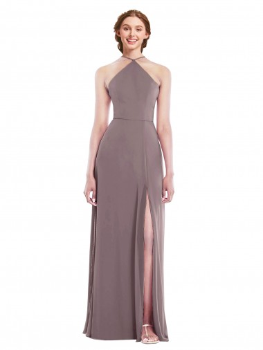 Rose poudré Trapèze Licou Mousseline Longue Formelles Robes demoiselle d'honneur / Robes de soirée Pas Chre