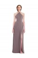 Rose poudré Trapèze Licou Mousseline Longue Formelles Robes demoiselle d'honneur / Robes de soirée Pas Chère