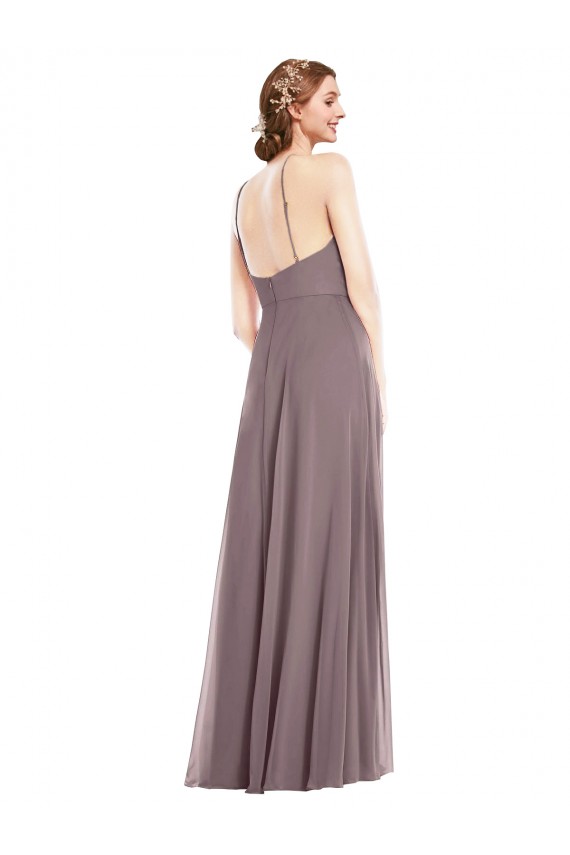 Rose poudré Trapèze Licou Mousseline Longue Formelles Robes demoiselle d'honneur / Robes de soirée Pas Chère
