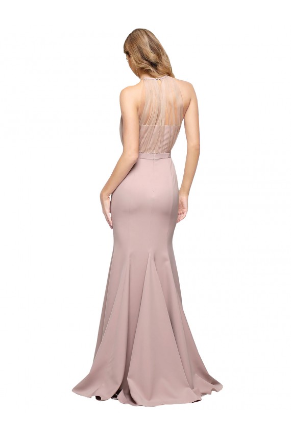 Rose poussiéreux Fourreau Col Haut Balayage train Crêpe Stretch Longue Formelles Robes demoiselle d'honneur / Robes de soirée / Robes de bal Pas Chère