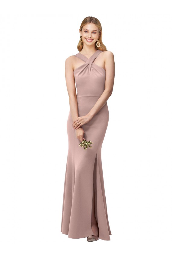 Rose poussiéreux Fourreau Licou Col Haut Crêpe Stretch Longue Robes demoiselle d'honneur / Robes de bal Pas Chère