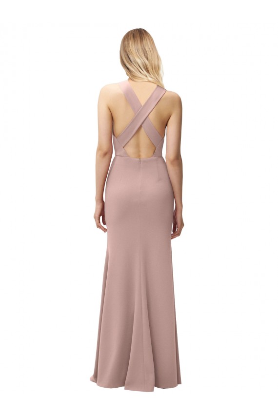 Rose poussiéreux Fourreau Licou Col Haut Crêpe Stretch Longue Robes demoiselle d'honneur / Robes de bal Pas Chère