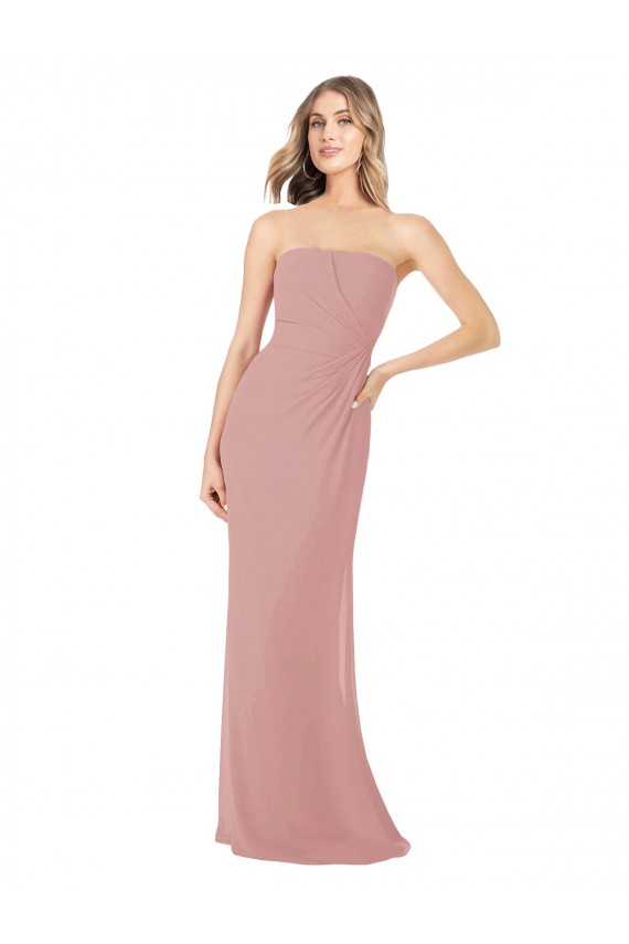 Rose poussiéreux Fourreau Sans bretelle Mousseline Longue Robes demoiselle d'honneur Pas Chère