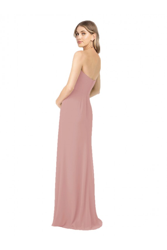 Rose poussiéreux Fourreau Sans bretelle Mousseline Longue Robes demoiselle d'honneur Pas Chère