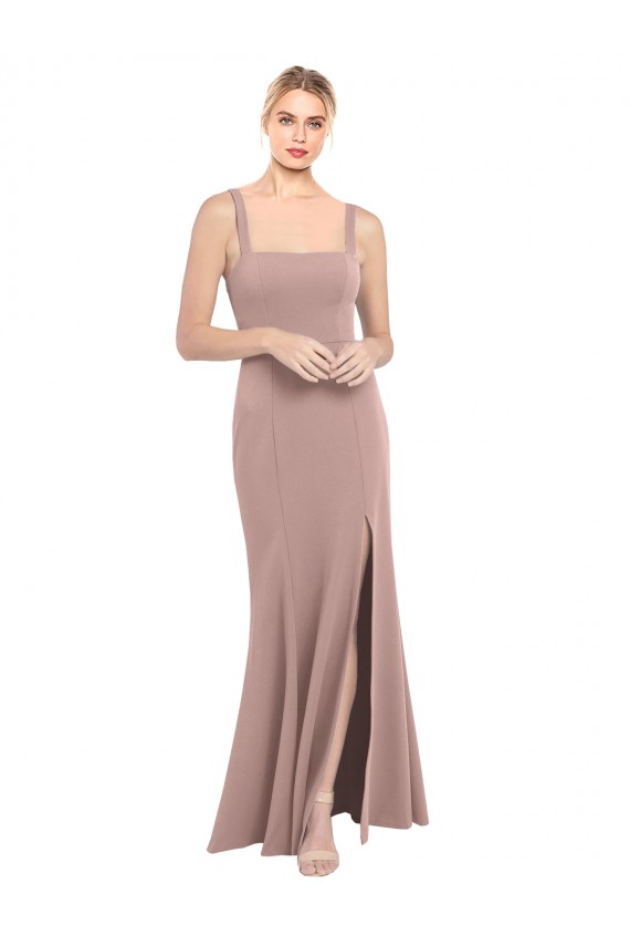 Rose poussiéreux Sirène Col Carré Col Haut Crêpe Stretch Longue Robes demoiselle d'honneur / Robes de bal Pas Chère