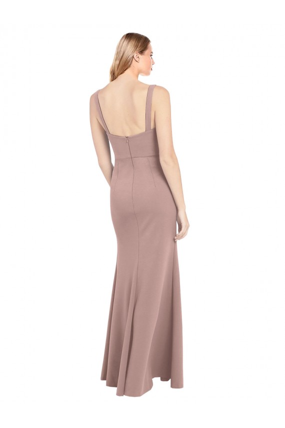 Rose poussiéreux Sirène Col Carré Col Haut Crêpe Stretch Longue Robes demoiselle d'honneur / Robes de bal Pas Chère