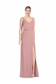 Rose poussiéreux Sirène Col V Mousseline Longue Robes demoiselle d'honneur Pas Chère