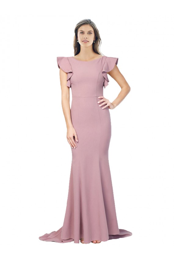 Rose poussiéreux Sirène Col rond Balayage train Crêpe Stretch Longue Formelles Robes demoiselle d'honneur / Robes de soirée / Robes de bal Pas Chère