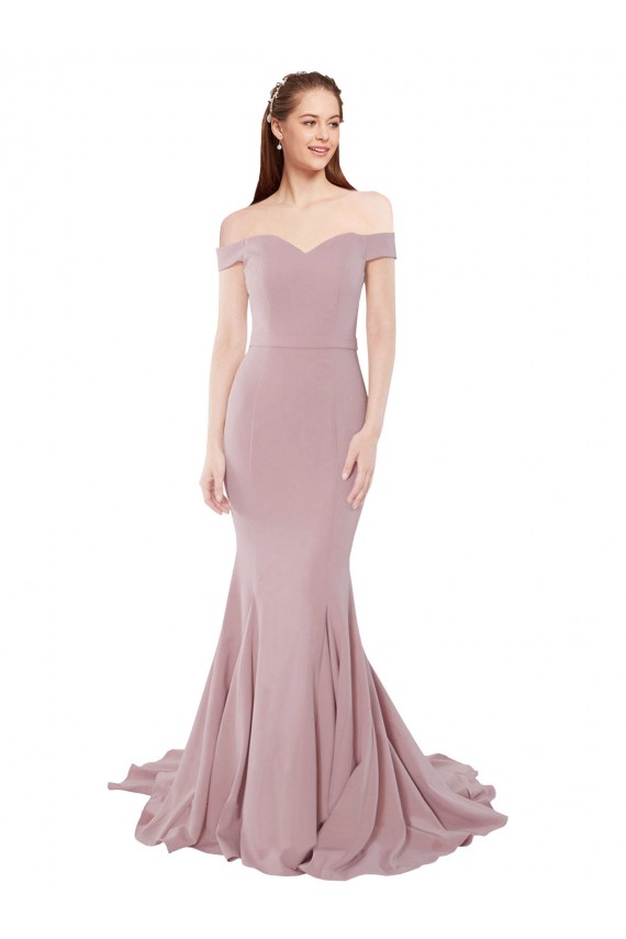 Rose poussiéreux Sirène Épaule Dénudée Balayage train Crêpe Stretch Longue Formelles Robes demoiselle d'honneur / Robes de soirée / Robes de bal Pas Chère