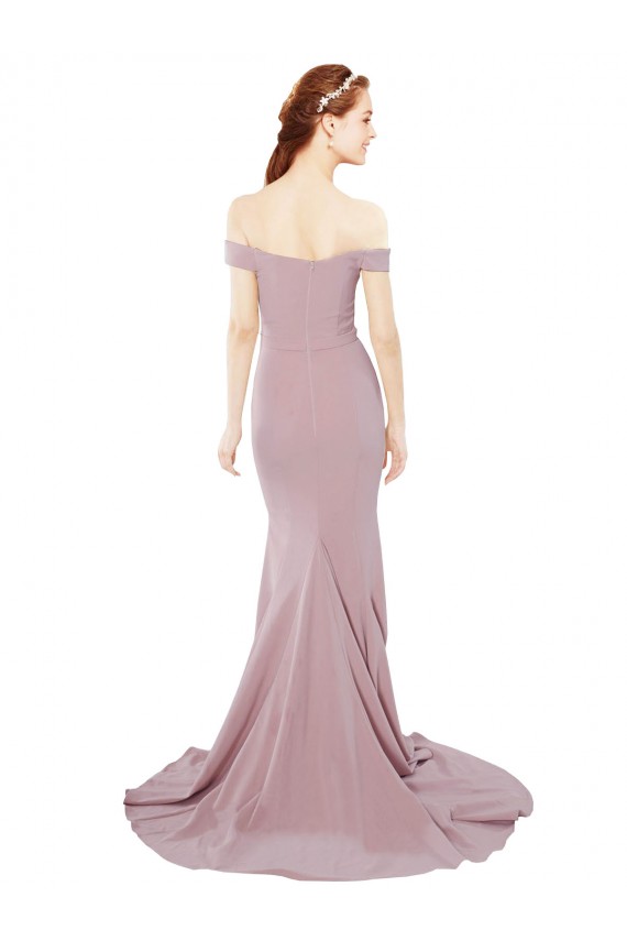 Rose poussiéreux Sirène Épaule Dénudée Balayage train Crêpe Stretch Longue Formelles Robes demoiselle d'honneur / Robes de soirée / Robes de bal Pas Chère