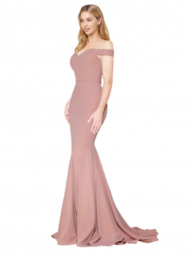 Rose poussiéreux Sirène Épaule Dénudée Balayage train Crêpe Stretch Longue Formelles Robes demoiselle d'honneur / Robes de soirée / Robes de bal Pas Chre