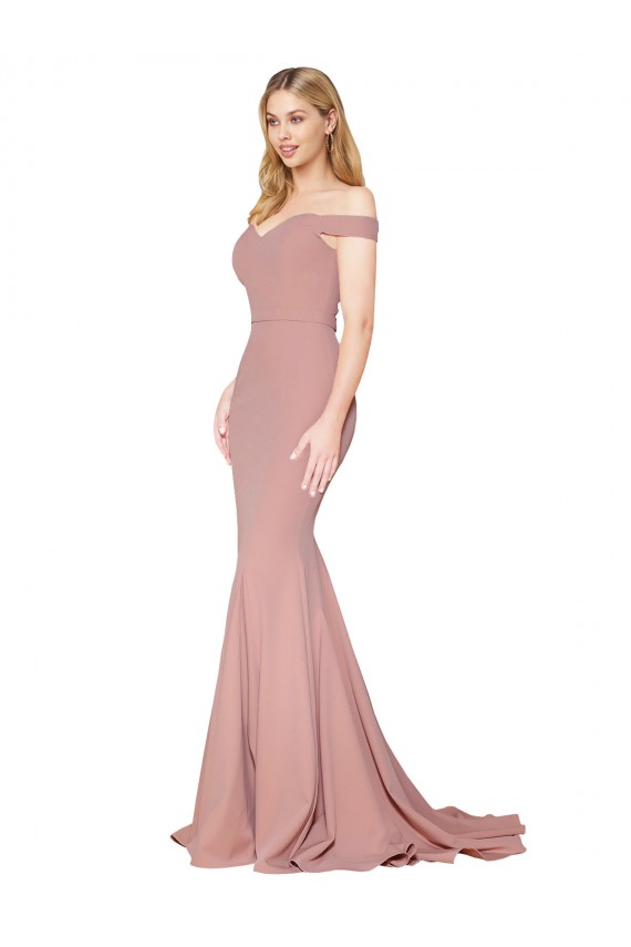 Rose poussiéreux Sirène Épaule Dénudée Balayage train Crêpe Stretch Longue Formelles Robes demoiselle d'honneur / Robes de soirée / Robes de bal Pas Chère