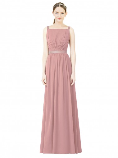 Rose poussiéreux Trapèze Col Haut Mousseline Longue Robes demoiselle d'honneur Pas Chre