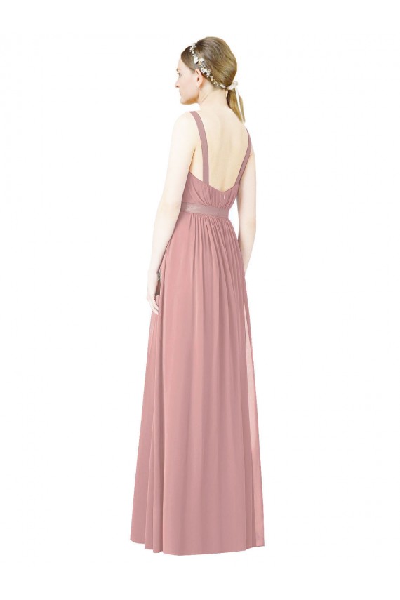 Rose poussiéreux Trapèze Col Haut Mousseline Longue Robes demoiselle d'honneur Pas Chère