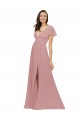 Rose poussiéreux Trapèze Col V Mousseline Longue Robes demoiselle d'honneur Pas Chère
