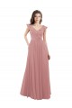 Rose poussiéreux Trapèze Col V Mousseline Longue Robes demoiselle d'honneur Pas Chère