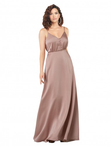Rose poussiéreux Trapèze Col V Satiné Soyeux Longue Formelles Robes demoiselle d'honneur / Robes de soirée Pas Chre