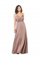 Rose poussiéreux Trapèze Col V Satiné Soyeux Longue Formelles Robes demoiselle d'honneur / Robes de soirée Pas Chère