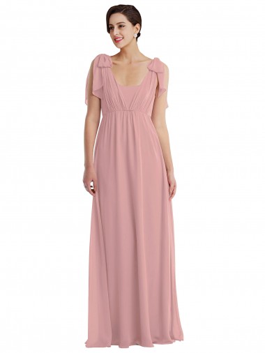 Rose poussiéreux Trapèze Licou Mousseline Longue Robes demoiselle d'honneur Pas Chre