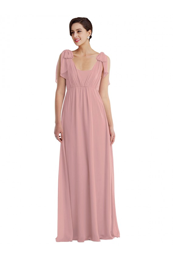 Rose poussiéreux Trapèze Licou Mousseline Longue Robes demoiselle d'honneur Pas Chère