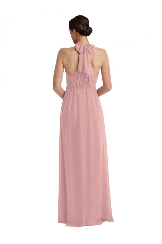 Rose poussiéreux Trapèze Licou Mousseline Longue Robes demoiselle d'honneur Pas Chère