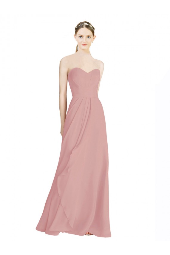 Rose poussiéreux Trapèze Mousseline Longue Robes demoiselle d'honneur Pas Chère