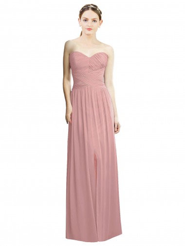 Rose poussiéreux Trapèze Sans bretelle Mousseline Longue Formelles Robes demoiselle d'honneur / Robes de soirée Pas Chre