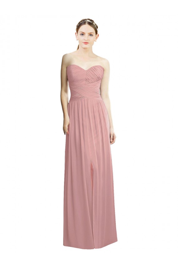 Rose poussiéreux Trapèze Sans bretelle Mousseline Longue Formelles Robes demoiselle d'honneur / Robes de soirée Pas Chère
