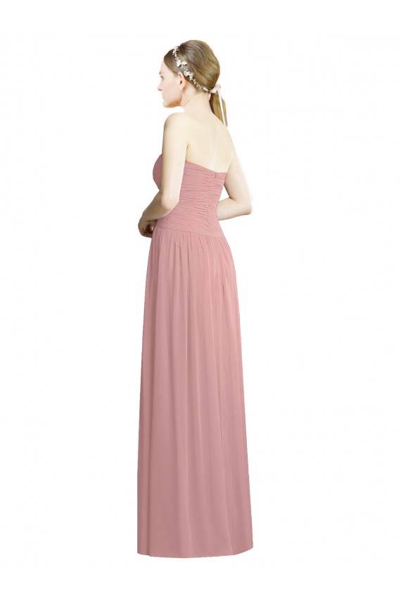 Rose poussiéreux Trapèze Sans bretelle Mousseline Longue Formelles Robes demoiselle d'honneur / Robes de soirée Pas Chère