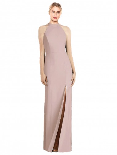 Rose poussiéreux Trompette Licou Crêpe Stretch Longue Robes demoiselle d'honneur Pas Chre