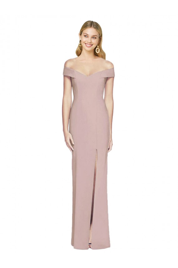 Rose poussiéreux Trompette Épaule Dénudée Crêpe Stretch Longue Robes demoiselle d'honneur / Robes de bal Pas Chère