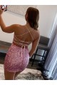 Rose vif Fourreau Bretelles spaghetti Courte Paillettes Velours Courte Robes de bal Pas Chère
