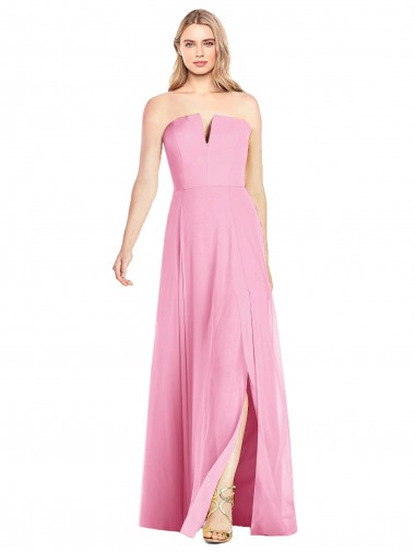 Rose vif Trompette Col V Sans bretelle Mousseline Longue Robes demoiselle d'honneur Pas Chre