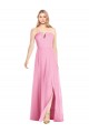 Rose vif Trompette Col V Sans bretelle Mousseline Longue Robes demoiselle d'honneur Pas Chère