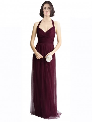 Rouge 74 Trapèze Licou Col V Tulle Longue Robes demoiselle d'honneur Pas Chre