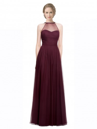 Rouge 74 Trapèze Licou Illusion Tulle Longue Robes demoiselle d'honneur Pas Chre