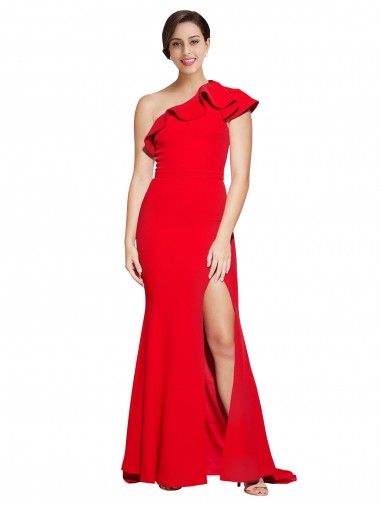 Rouge Fourreau Balayage train Crêpe Stretch Longue Robes demoiselle d'honneur / Robes de bal Pas Chre