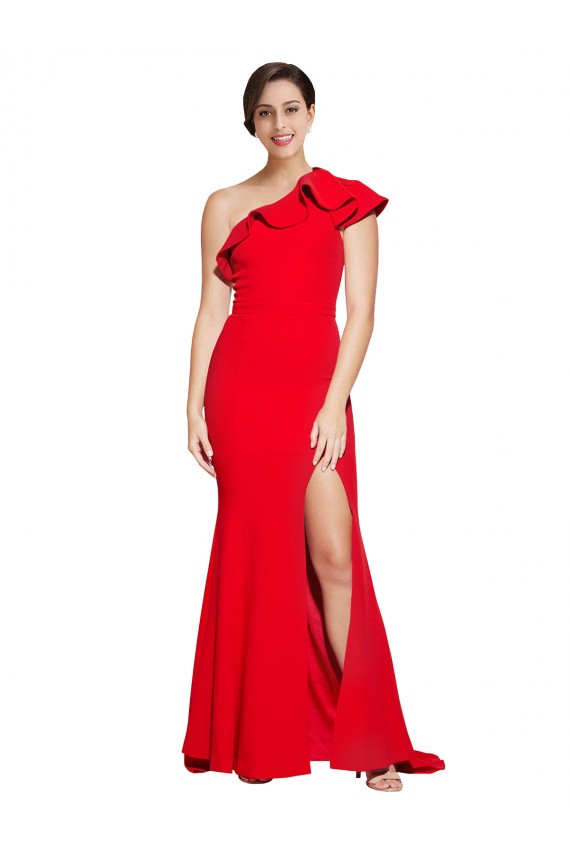 Rouge Fourreau Balayage train Crêpe Stretch Longue Robes demoiselle d'honneur / Robes de bal Pas Chère